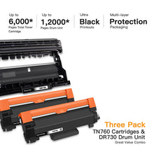 Brother TN760 TN730 DR730 Compatible Toner Cartridge and Drum Unit (2 Toner, 1 Drum Unit)