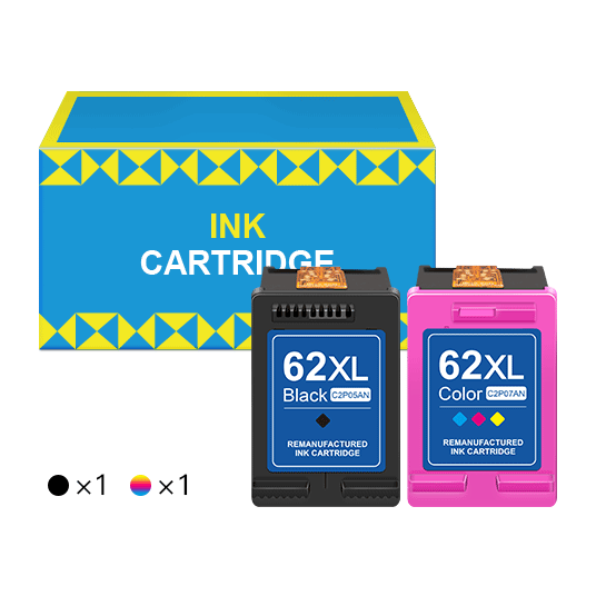 HP 62XL High Yield Ink 2 Pack - Black Tri Color - Original HP Ink Cartridges