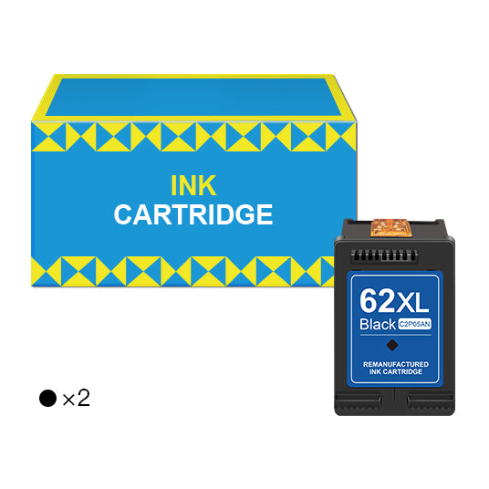 HP 62XL 62 XL Remanufactured Ink Cartridge (2 Black)