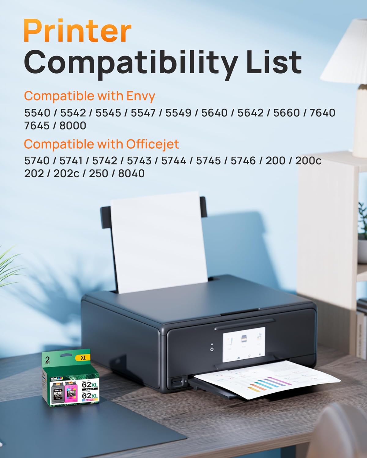 HP 62XL 62 XL Remanufactured Ink Cartridge (2 Pack) | E-Z Ink