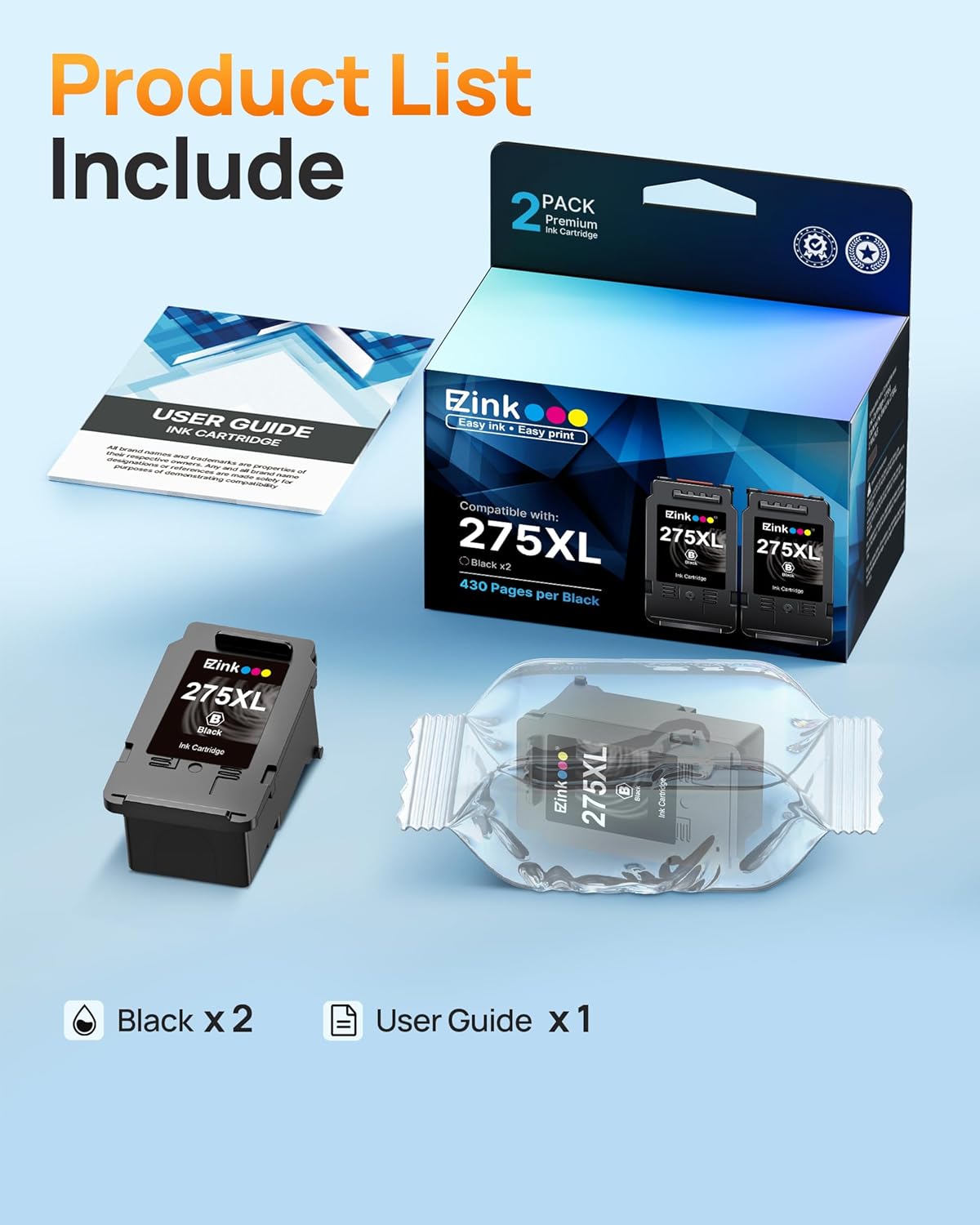 Canon 275XL PG-275 XL Remanufactured Ink Cartridge (2 Black) | E-Z Ink