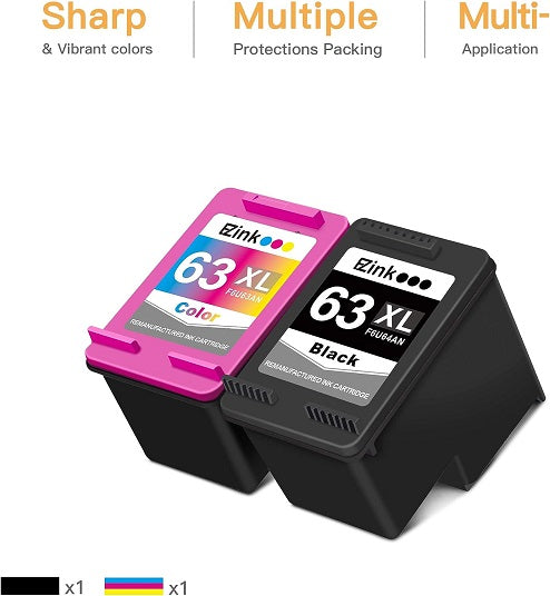 HP 63 63XL Remanufactured Ink Cartridge (1 Black, 1 Tri