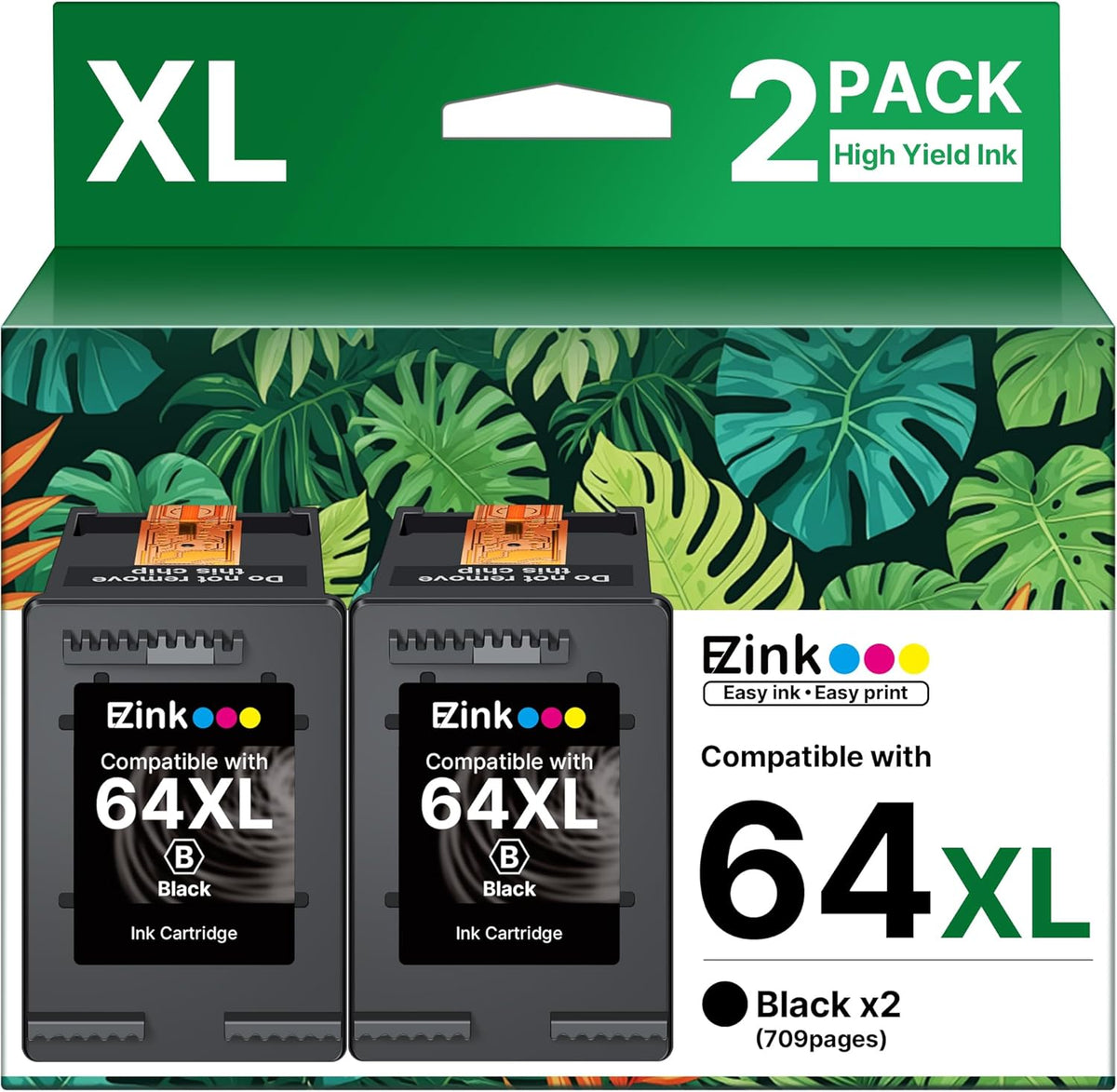 HP 64XL 64 XL High Yield Remanufactured Ink Cartridge (2 Black