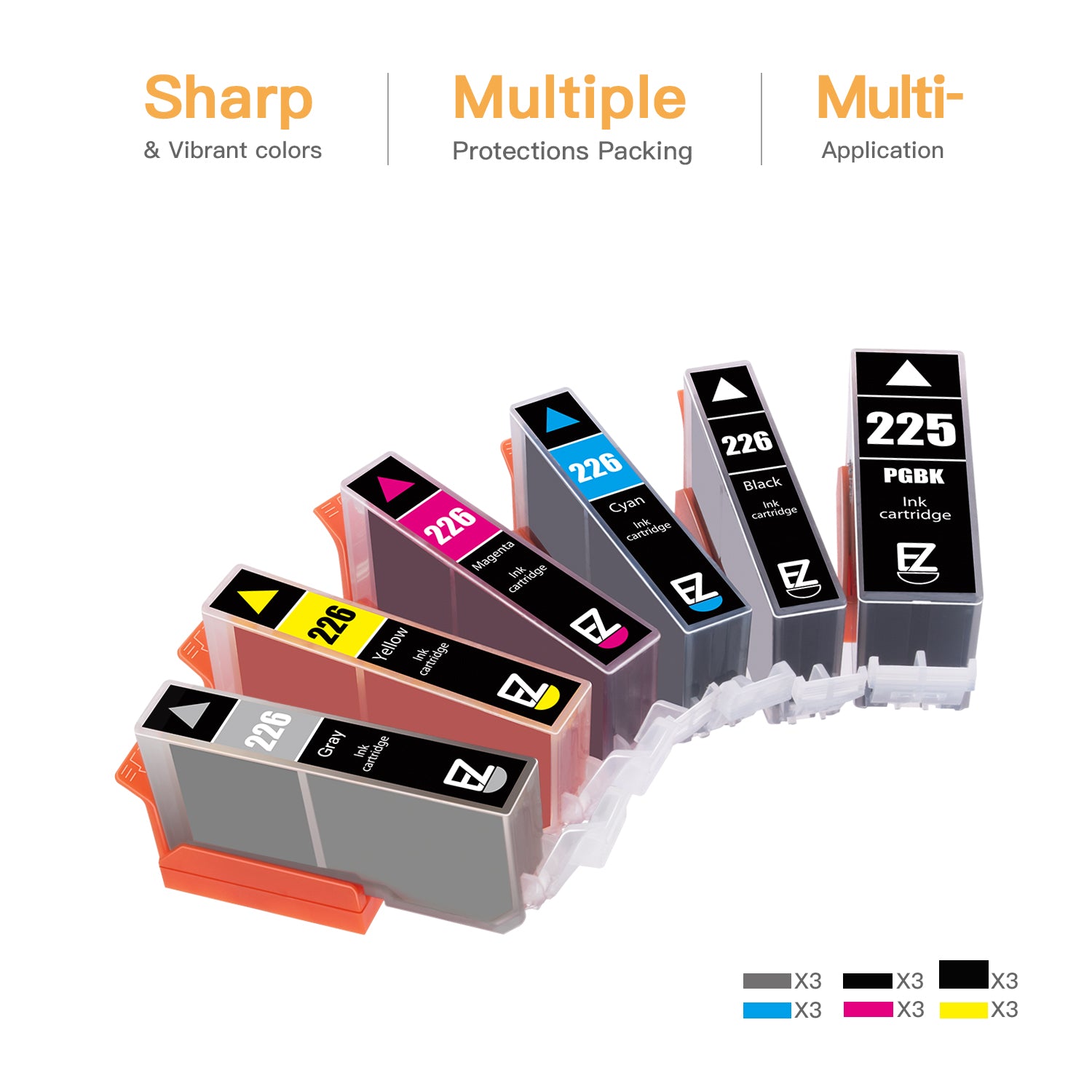 Cartuchos Tinta Canon Pgj225 Cli226 Pack De 6 Tintas Para Canon Pixma MG Series - Incluye PGI-225 Y CLI-226 Con Gris, Compatible Con MG6120, MG8220, Etc. Pack 6 Tintas Con Gris