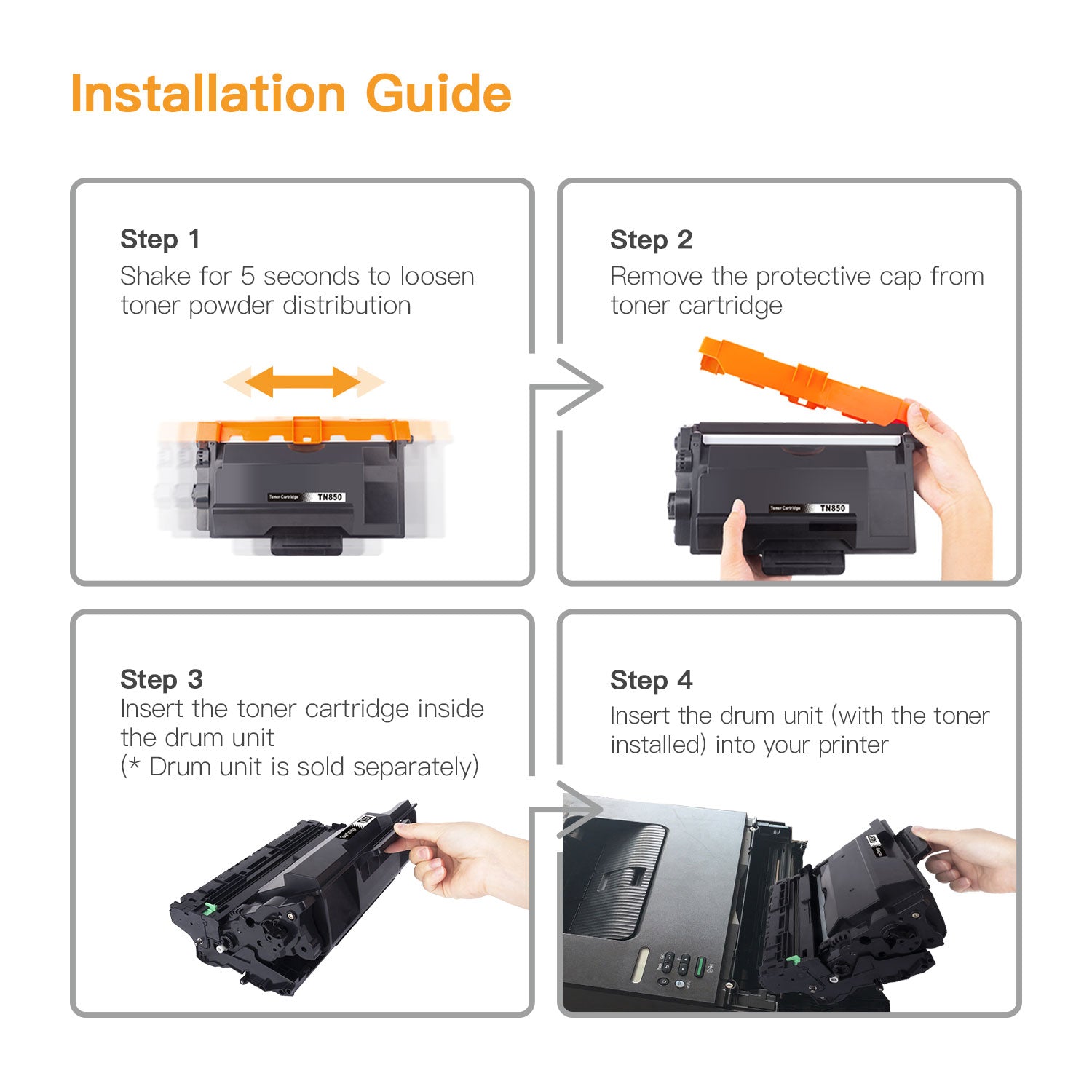 Brother TN850 TN 850 TN-850 TN820 TN 820 4 Pack Compatible Toner